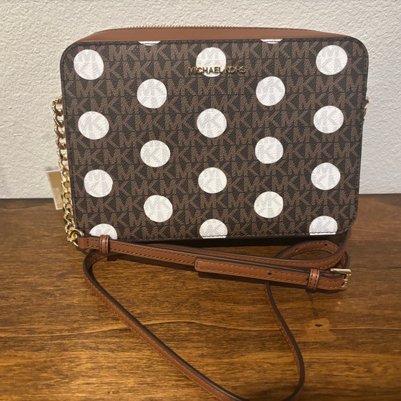 Michael Kors Polka Dot Crossbody Bag in Brown and White - Picture 1 of 10